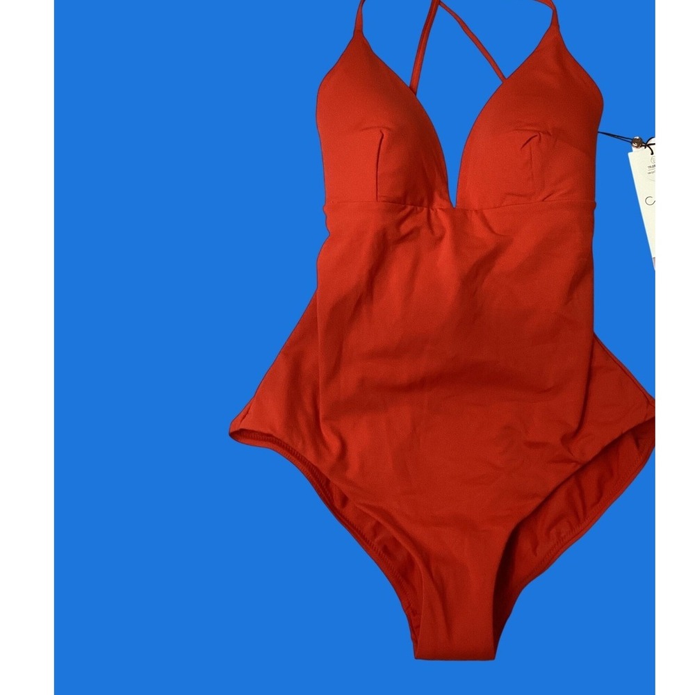 CALIA Carrie Underwood Red Lace Up Back One Piece Swimsuit Size 12 NWOT